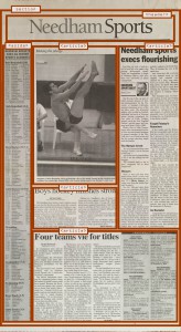 Layout of newspaper section, “Needham Sports”, with overlays of relevant sections